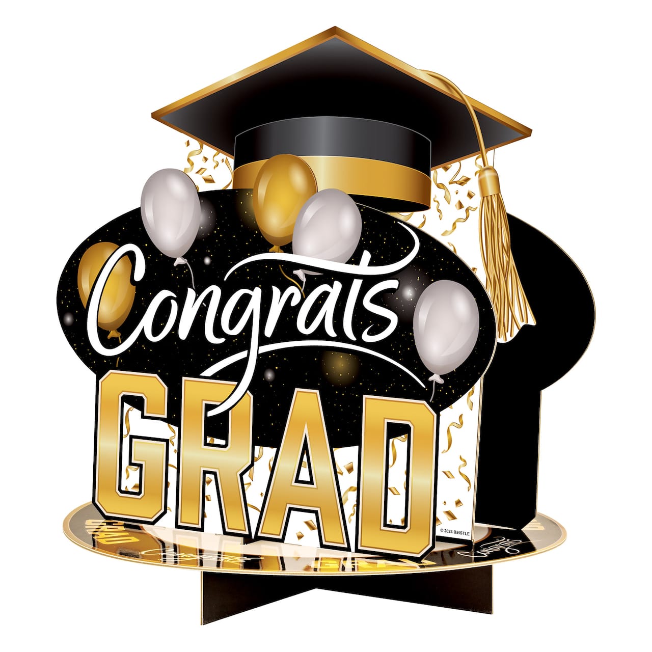 Beistle 11" Black & Gold 3-D Congrats Grad Centerpiece